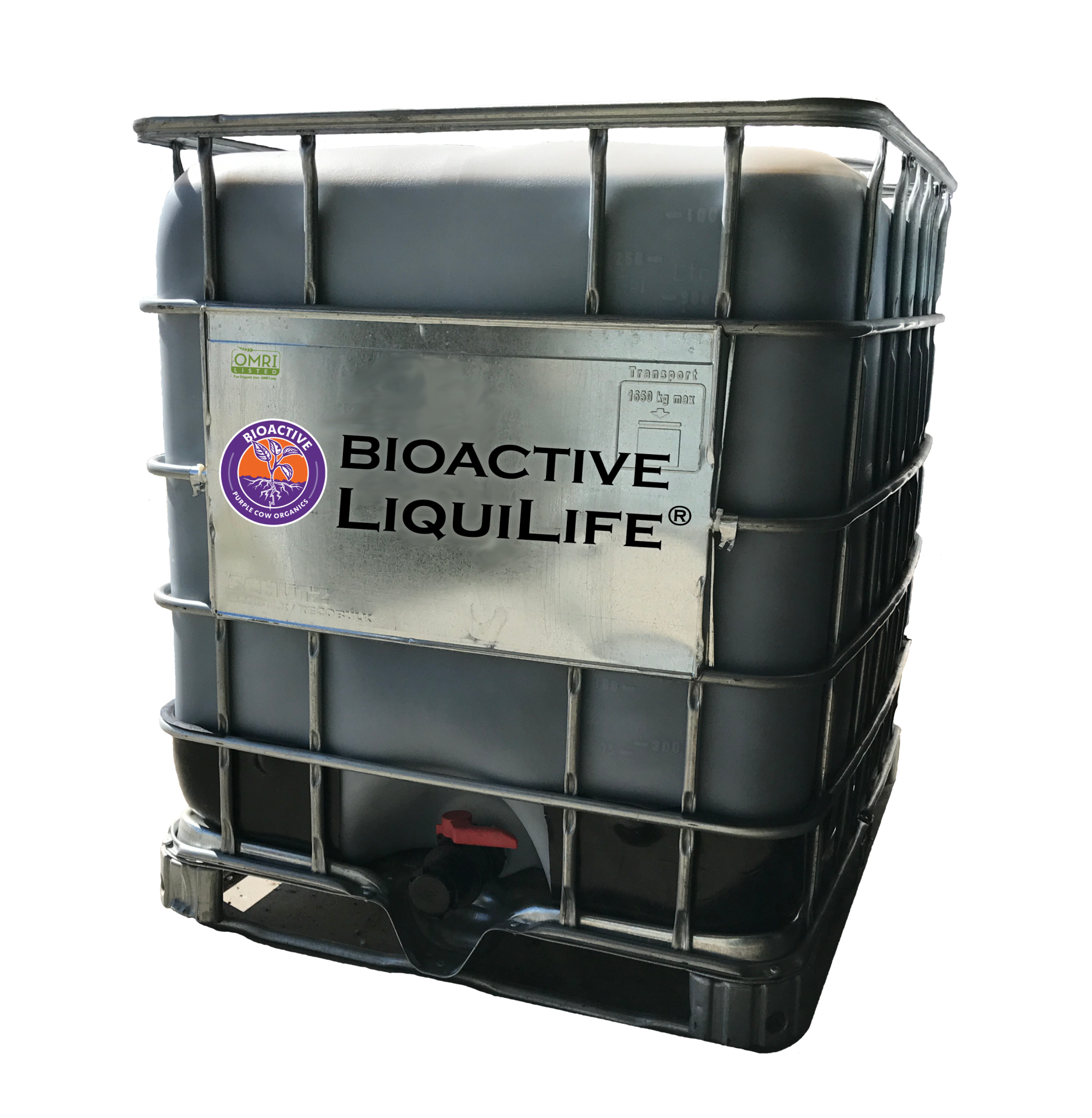 A tote of BioActive LiquilLife by Purple Cow Organics from Bluff Country Feed and Seed in Wisconsin.